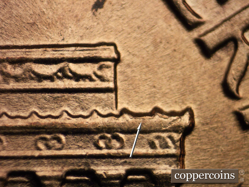 Die-stage B marker on 1960D•1MM•088 (1960 Repunched Mint Mark).