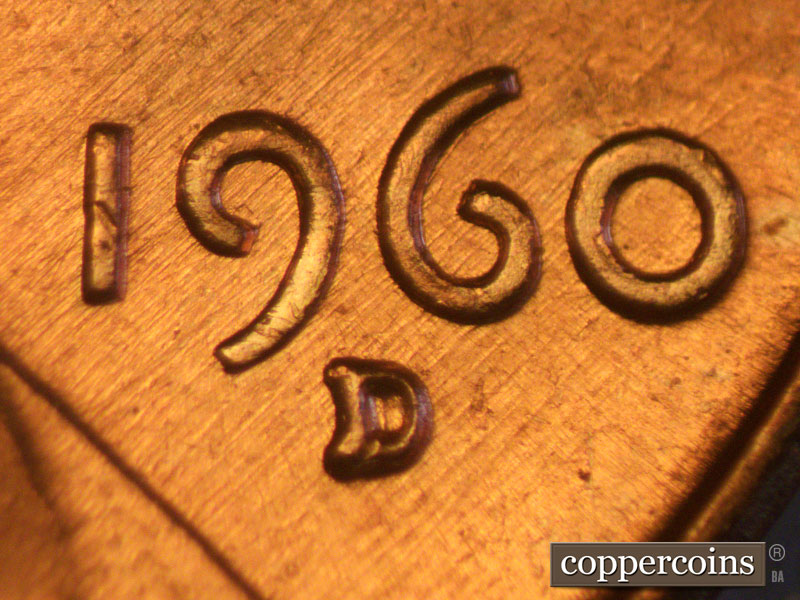Die-stage B marker on 1960D•1MM•091 (1960 Repunched Mint Mark).