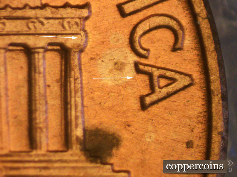 Die-stage B marker on 1960D•1MM•091 (1960 Repunched Mint Mark).