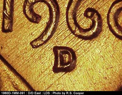 Die-stage C marker on 1960D•1MM•091 (1960 Repunched Mint Mark).