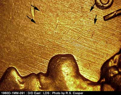 Die-stage C marker on 1960D•1MM•091 (1960 Repunched Mint Mark).