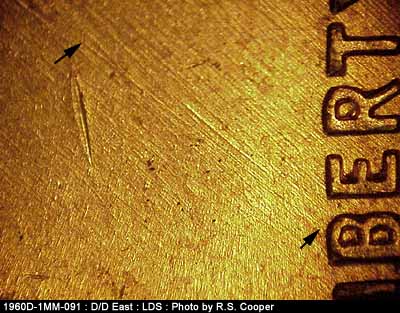 Die-stage C marker on 1960D•1MM•091 (1960 Repunched Mint Mark).