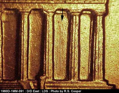 Die-stage C marker on 1960D•1MM•091 (1960 Repunched Mint Mark).