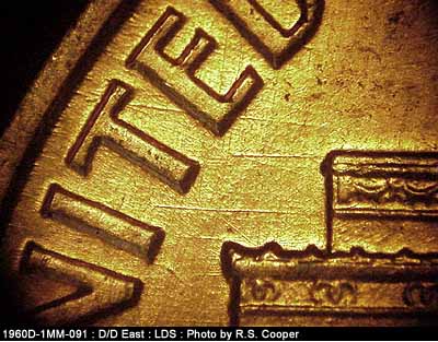 Die-stage C marker on 1960D•1MM•091 (1960 Repunched Mint Mark).
