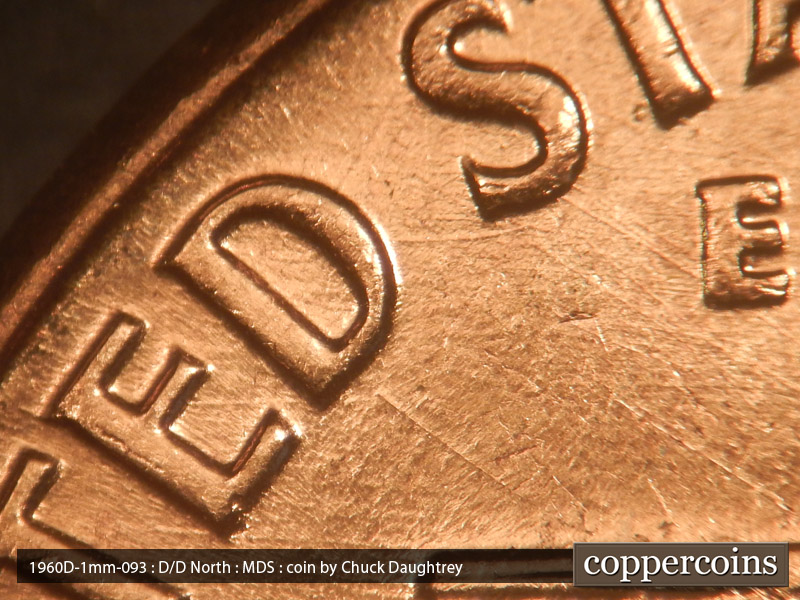 Die-stage B marker on 1960D•1MM•093 (1960 Repunched Mint Mark).