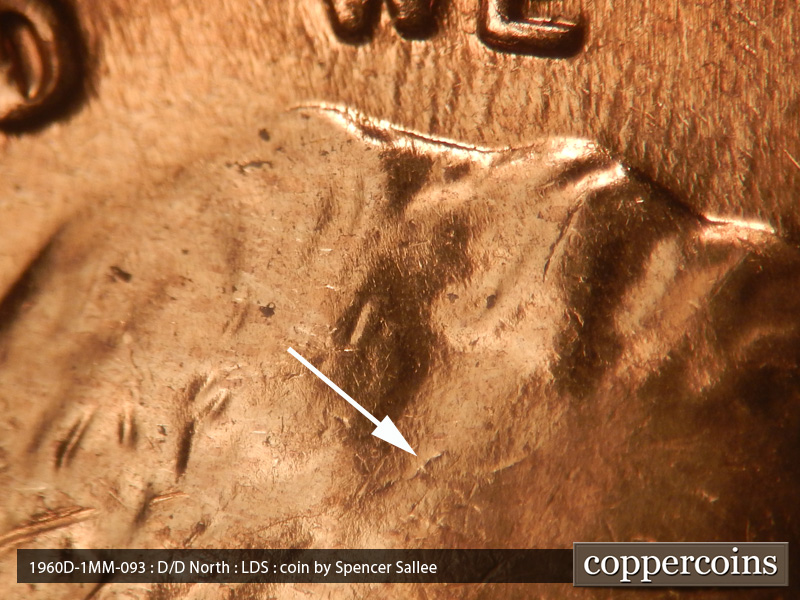 Die-stage C marker on 1960D•1MM•093 (1960 Repunched Mint Mark).
