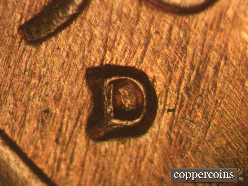 Die-stage A marker on 1960D•1MM•094 (1960 Repunched Mint Mark).