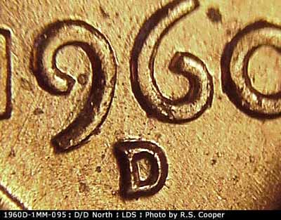 Die-stage C marker on 1960D•1MM•095 (1960 Repunched Mint Mark).