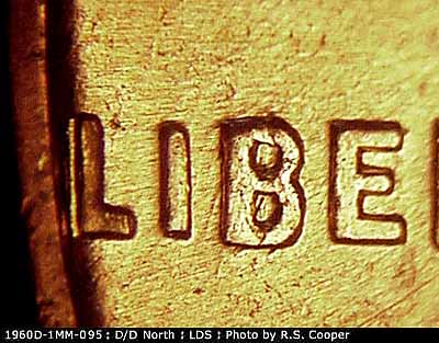 Die-stage C marker on 1960D•1MM•095 (1960 Repunched Mint Mark).