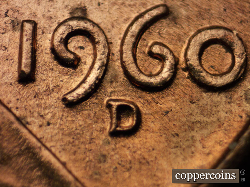 Die-stage A marker on 1960D•1MM•096 (1960 Repunched Mint Mark).