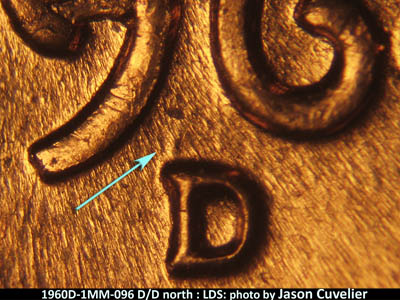 Die-stage C marker on 1960D•1MM•096 (1960 Repunched Mint Mark).