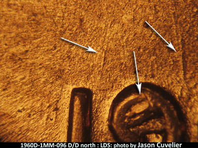 Die-stage C marker on 1960D•1MM•096 (1960 Repunched Mint Mark).