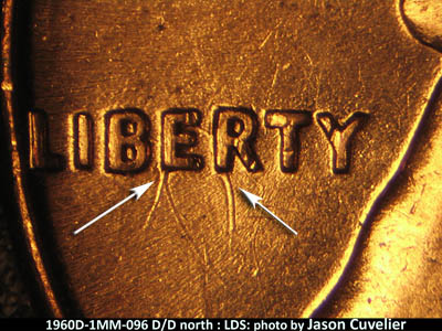 Die-stage C marker on 1960D•1MM•096 (1960 Repunched Mint Mark).