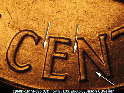 Die-stage C marker on 1960D•1MM•096 (1960 Repunched Mint Mark).