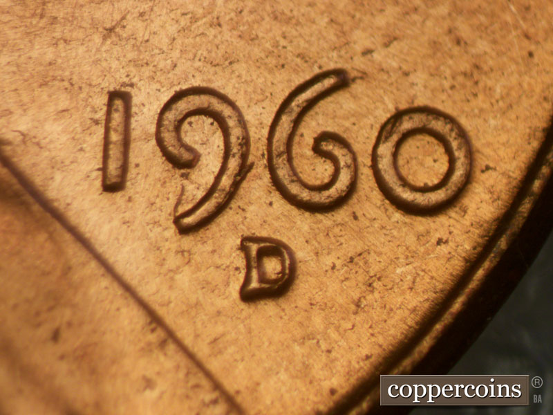 Die-stage B marker on 1960D•1MM•097 (1960 Repunched Mint Mark).