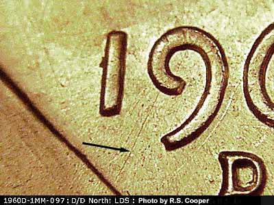 Die-stage C marker on 1960D•1MM•097 (1960 Repunched Mint Mark).