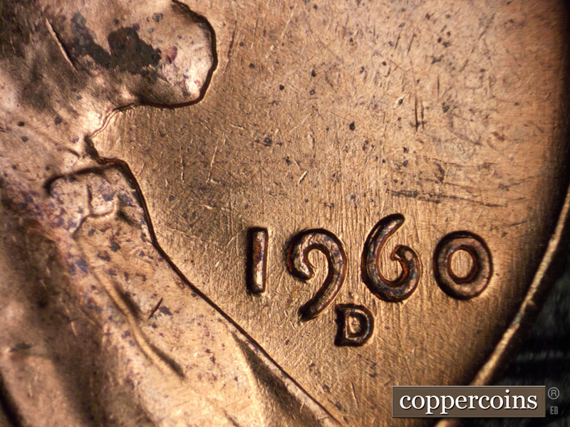 Die-stage B marker on 1960D•1MM•101 (1960 Repunched Mint Mark).