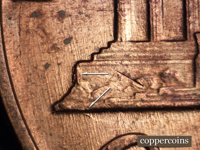 Die-stage B marker on 1960D•1MM•101 (1960 Repunched Mint Mark).
