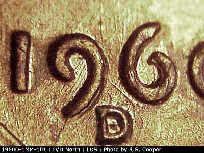 Die-stage C marker on 1960D•1MM•101 (1960 Repunched Mint Mark).