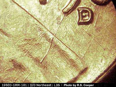 Die-stage C marker on 1960D•1MM•101 (1960 Repunched Mint Mark).