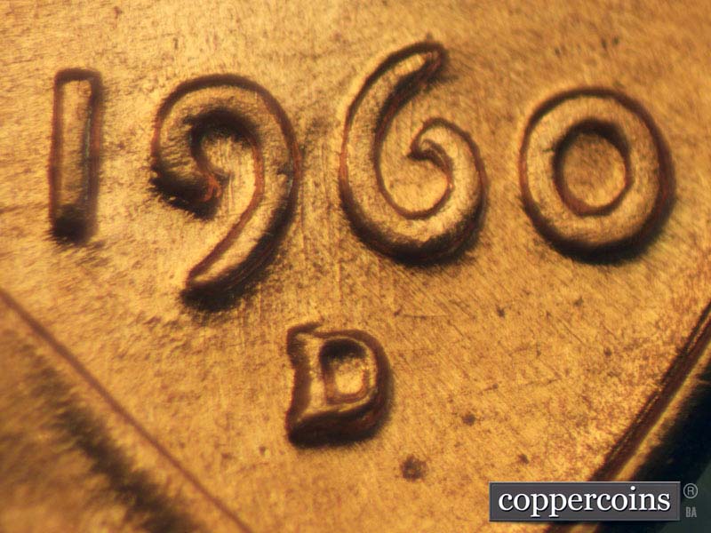 Die-stage B marker on 1960D•1MM•102 (1960 Repunched Mint Mark).