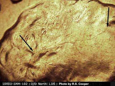 Die-stage C marker on 1960D•1MM•102 (1960 Repunched Mint Mark).
