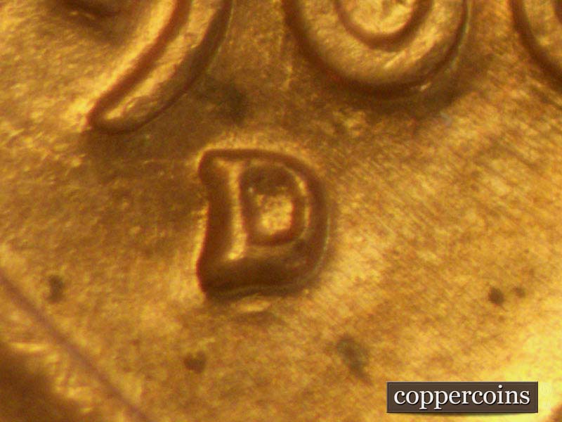 Die-stage A marker on 1960D•1MM•103 (1960 Repunched Mint Mark).