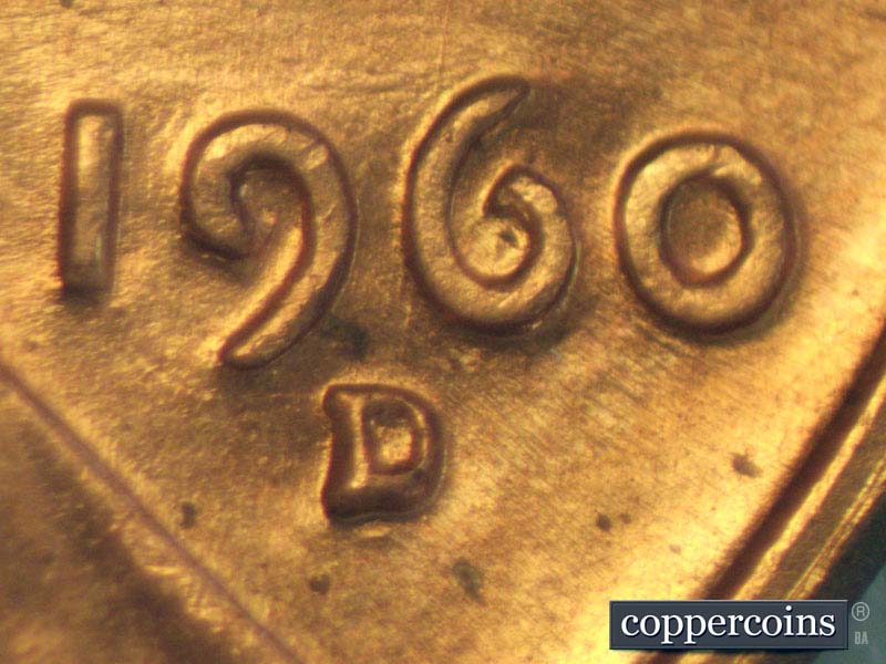 Die-stage A marker on 1960D•1MM•103 (1960 Repunched Mint Mark).