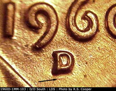 Die-stage C marker on 1960D•1MM•103 (1960 Repunched Mint Mark).