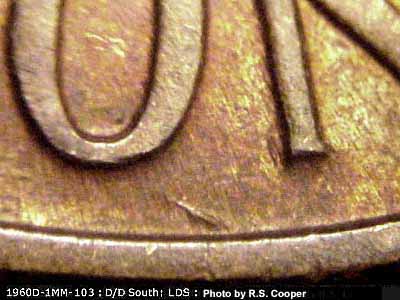 Die-stage C marker on 1960D•1MM•103 (1960 Repunched Mint Mark).
