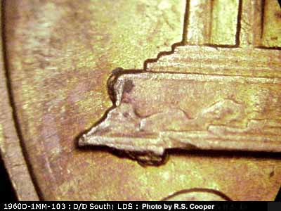 Die-stage C marker on 1960D•1MM•103 (1960 Repunched Mint Mark).