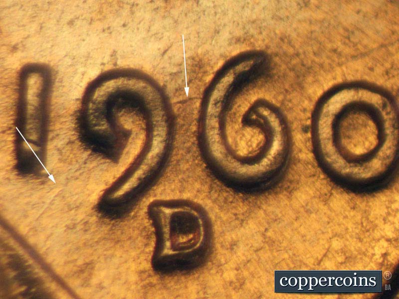 Die-stage C marker on 1960D•1MM•104 (1960 Repunched Mint Mark).