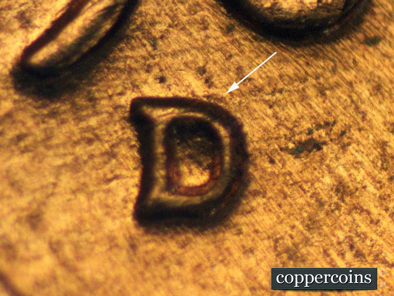 Die-stage C marker on 1960D•1MM•105 (1960 Repunched Mint Mark).