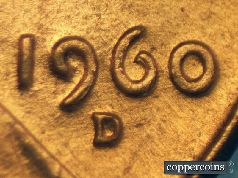 Die-stage C marker on 1960D•1MM•105 (1960 Repunched Mint Mark).
