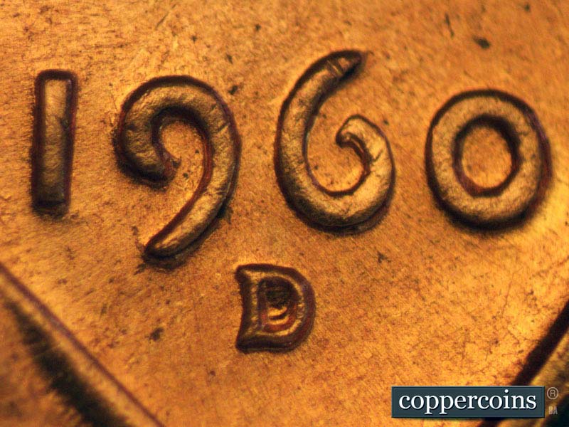 Die-stage A marker on 1960D•1MM•106 (1960 Repunched Mint Mark).