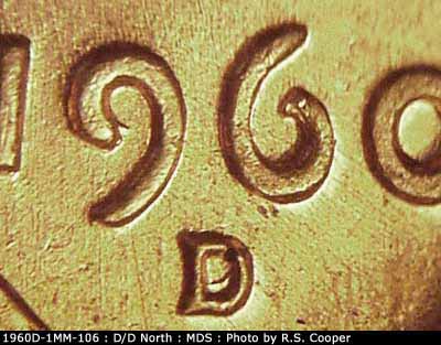 1960 Lincoln cent obverse, CopperCoins die 1960D•1MM•106.