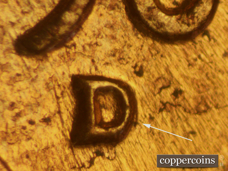 Die-stage C marker on 1960D•1MM•107 (1960 Repunched Mint Mark).