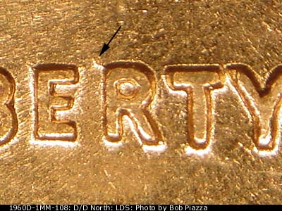 Die-stage C marker on 1960D•1MM•108 (1960 Repunched Mint Mark).