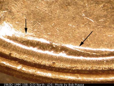 Die-stage C marker on 1960D•1MM•108 (1960 Repunched Mint Mark).