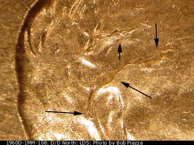 Die-stage C marker on 1960D•1MM•108 (1960 Repunched Mint Mark).
