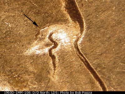 Die-stage C marker on 1960D•1MM•108 (1960 Repunched Mint Mark).