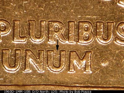 Die-stage C marker on 1960D•1MM•108 (1960 Repunched Mint Mark).