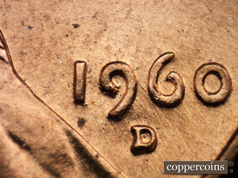 Die-stage A marker on 1960D•1MM•109 (1960 Repunched Mint Mark).