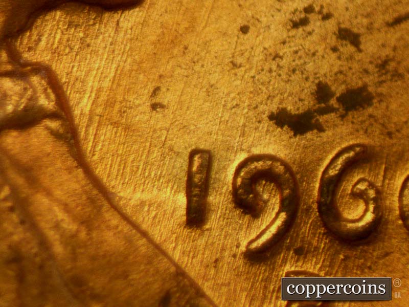Die-stage B marker on 1960D•1MM•109 (1960 Repunched Mint Mark).