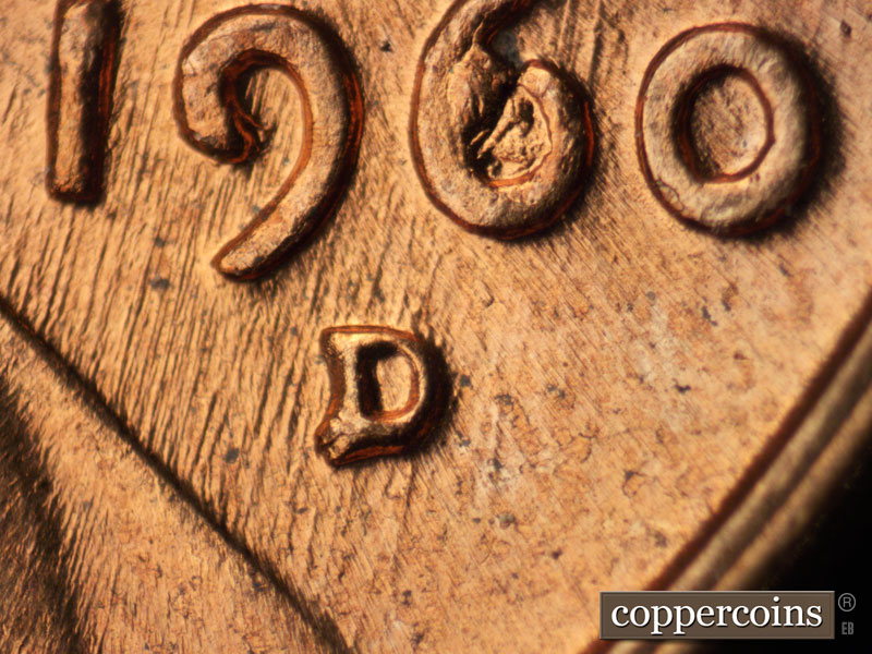 Die-stage C marker on 1960D•1MM•109 (1960 Repunched Mint Mark).