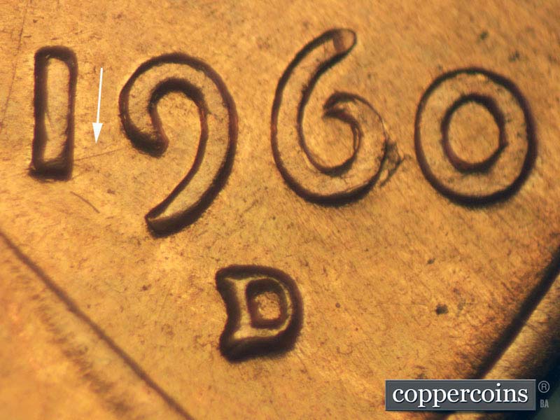 Die-stage B marker on 1960D•1MM•110 (1960 Repunched Mint Mark).