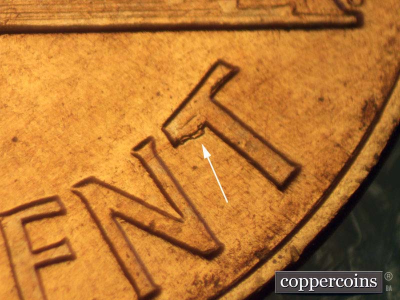 Die-stage B marker on 1960D•1MM•110 (1960 Repunched Mint Mark).