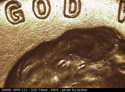 Die-stage B marker on 1960D•1MM•111 (1960 Repunched Mint Mark).