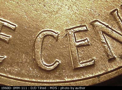 Die-stage B marker on 1960D•1MM•111 (1960 Repunched Mint Mark).