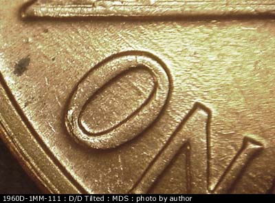 Die-stage B marker on 1960D•1MM•111 (1960 Repunched Mint Mark).